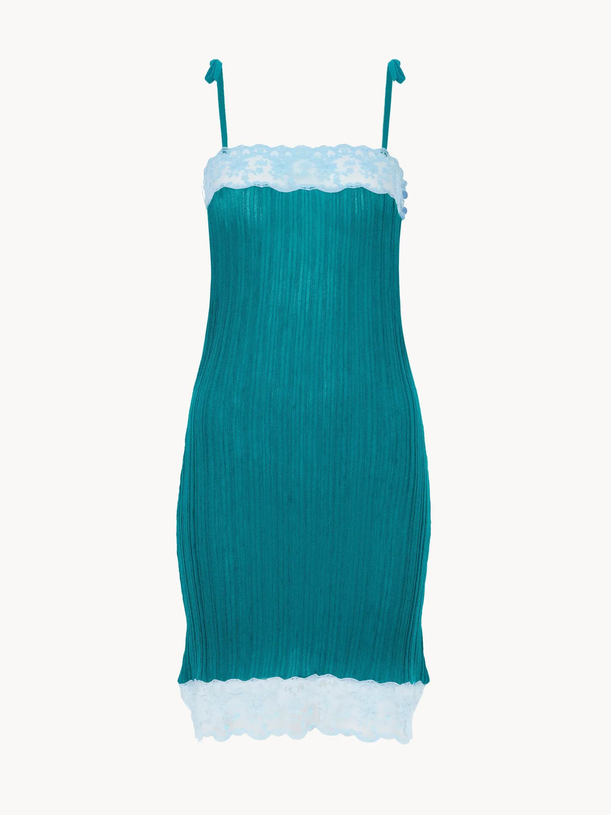 Sleeveless fitted mini dress in a wool knit & lace