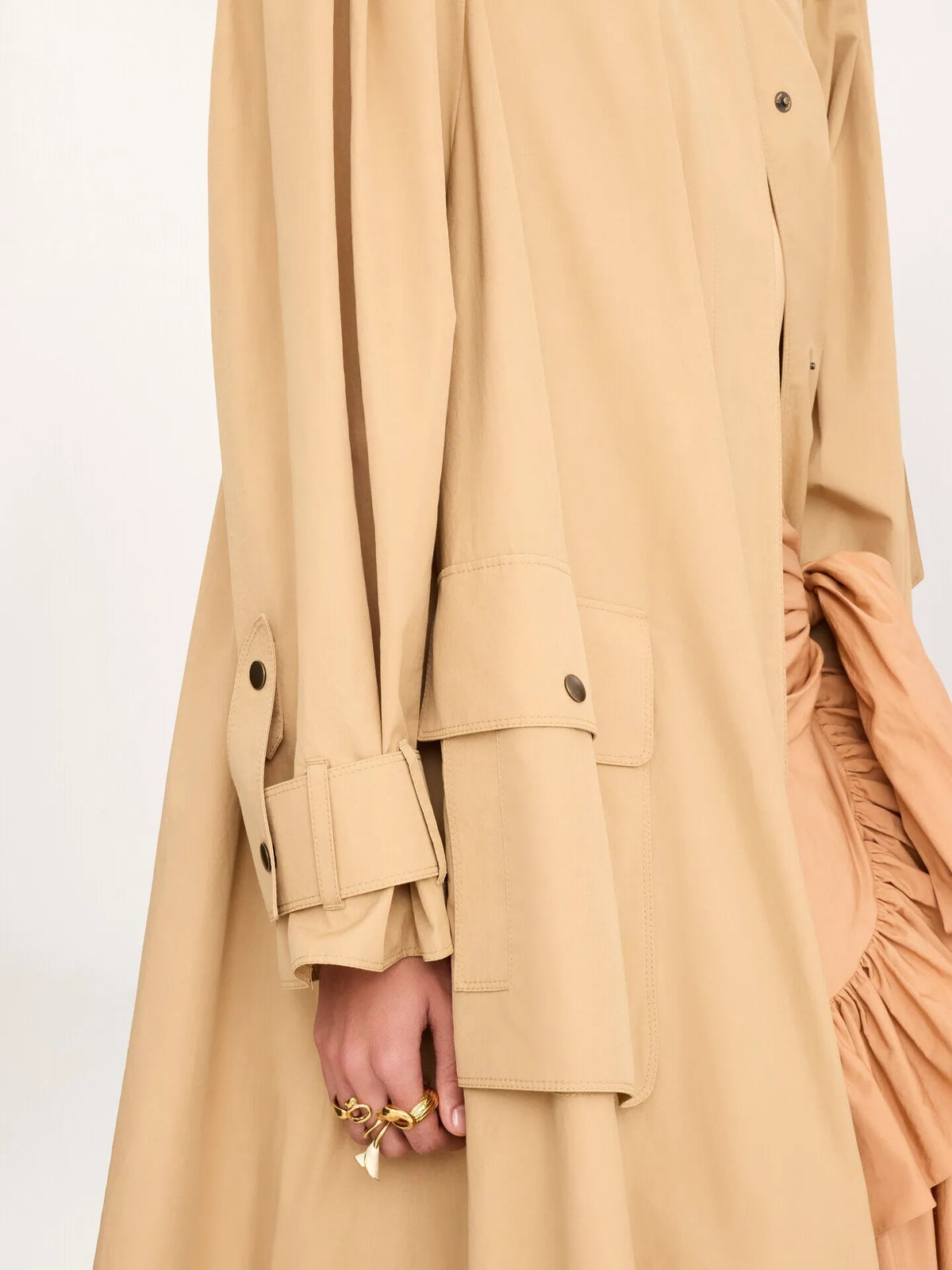 High-neck scarf trench coat in cotton poplin