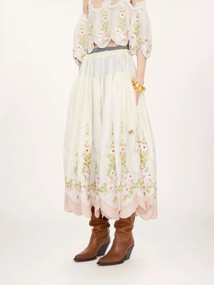 Gathered long skirt in technical taffeta