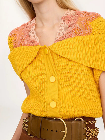Cape cardigan in a cotton knit & lace