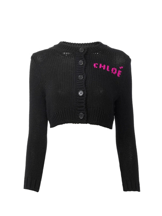 Cropped fitted logo cardigan in a cotton knit