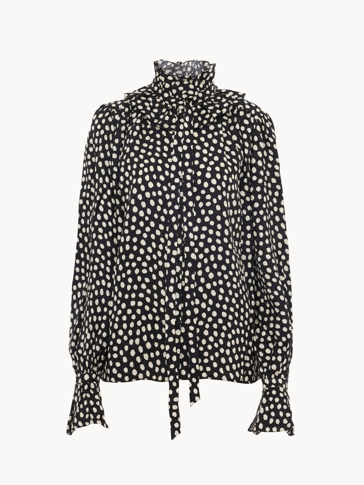 Tie-front ruffled blouse in silk jacquard
