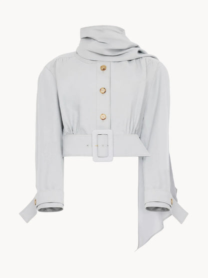 Cropped scarf jacket in a linen-cotton mix