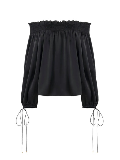 Off-the-shoulder top in washed silk satin