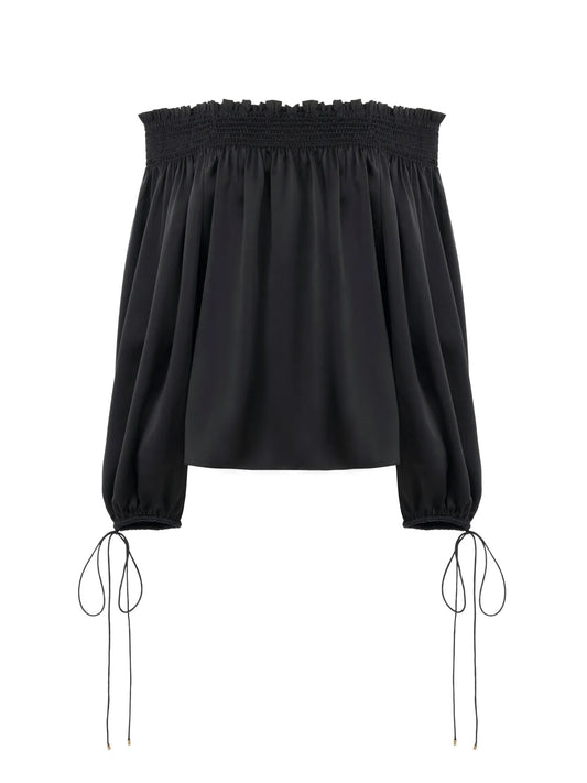 Off-the-shoulder top in washed silk satin