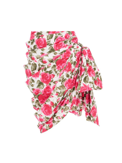 Knee-length wrap skirt in cotton poplin