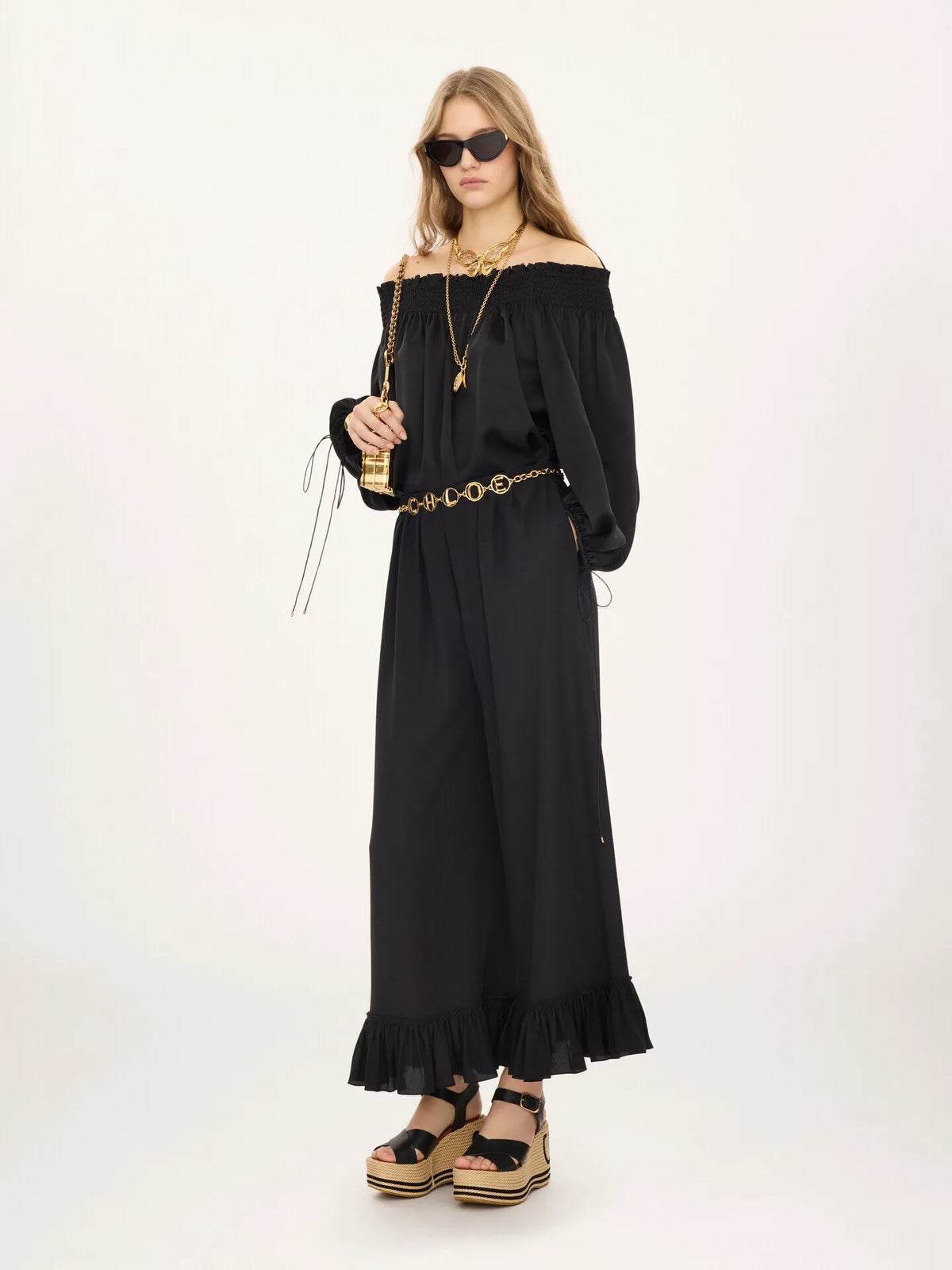 Cropped fluid pants in crêpe de chine