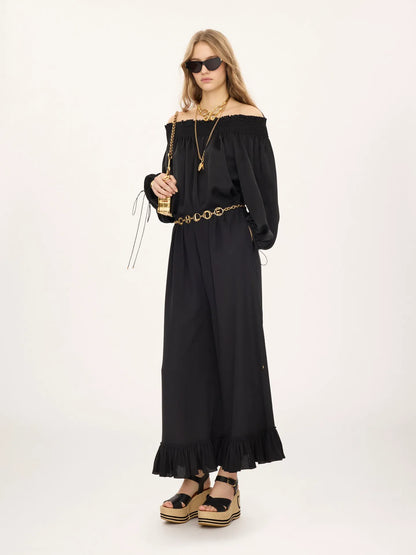 Cropped fluid pants in crêpe de chine