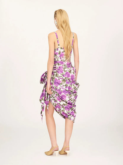 Wrapped bustier midi dress in cotton poplin