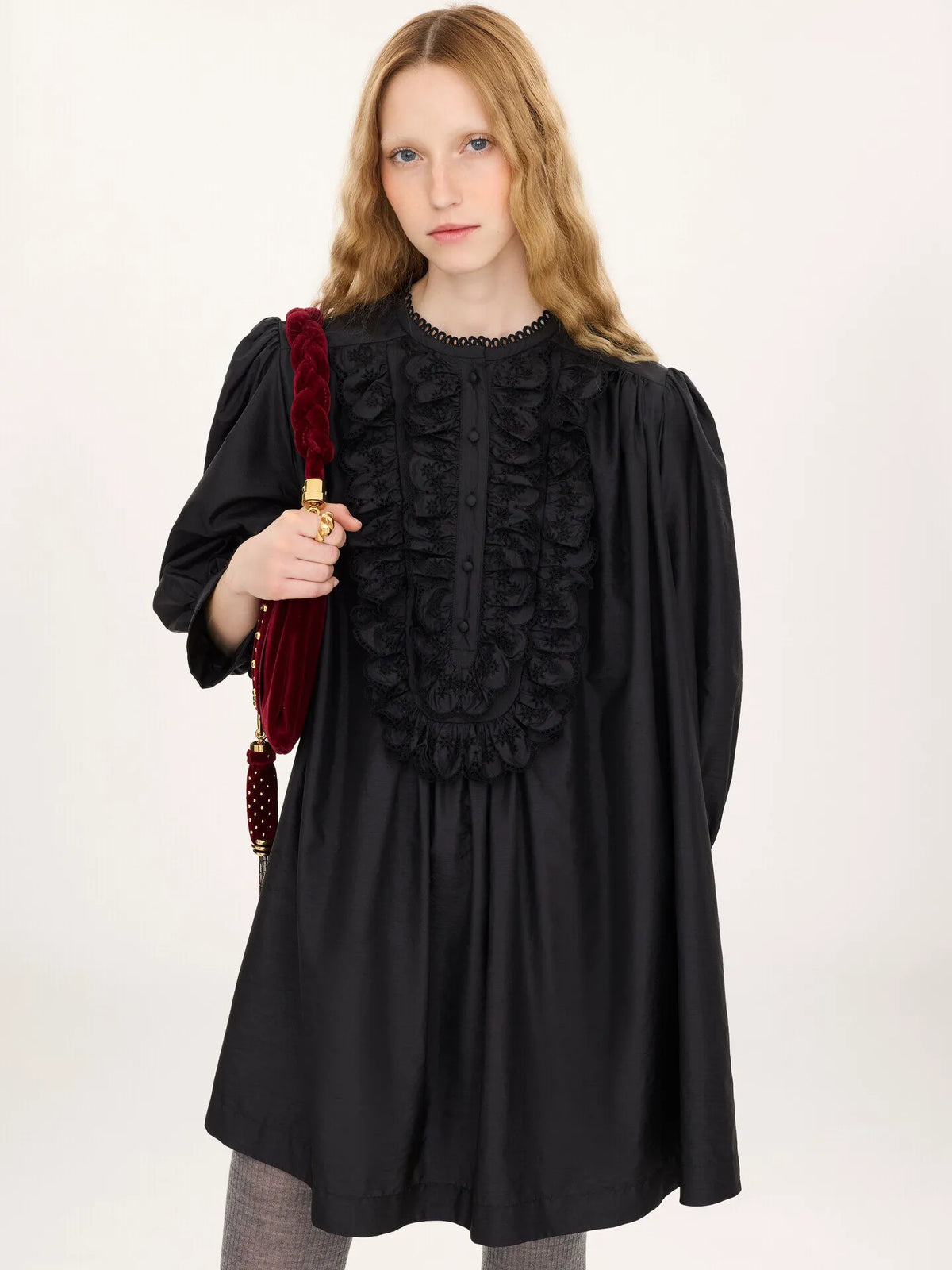 Long-sleeve mini dress in technical taffeta