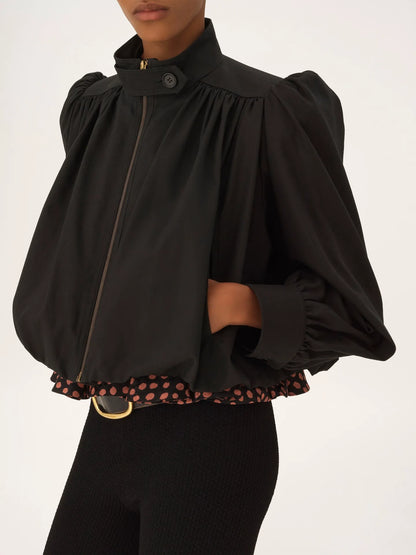 Gathered boule jacket in cotton canvas