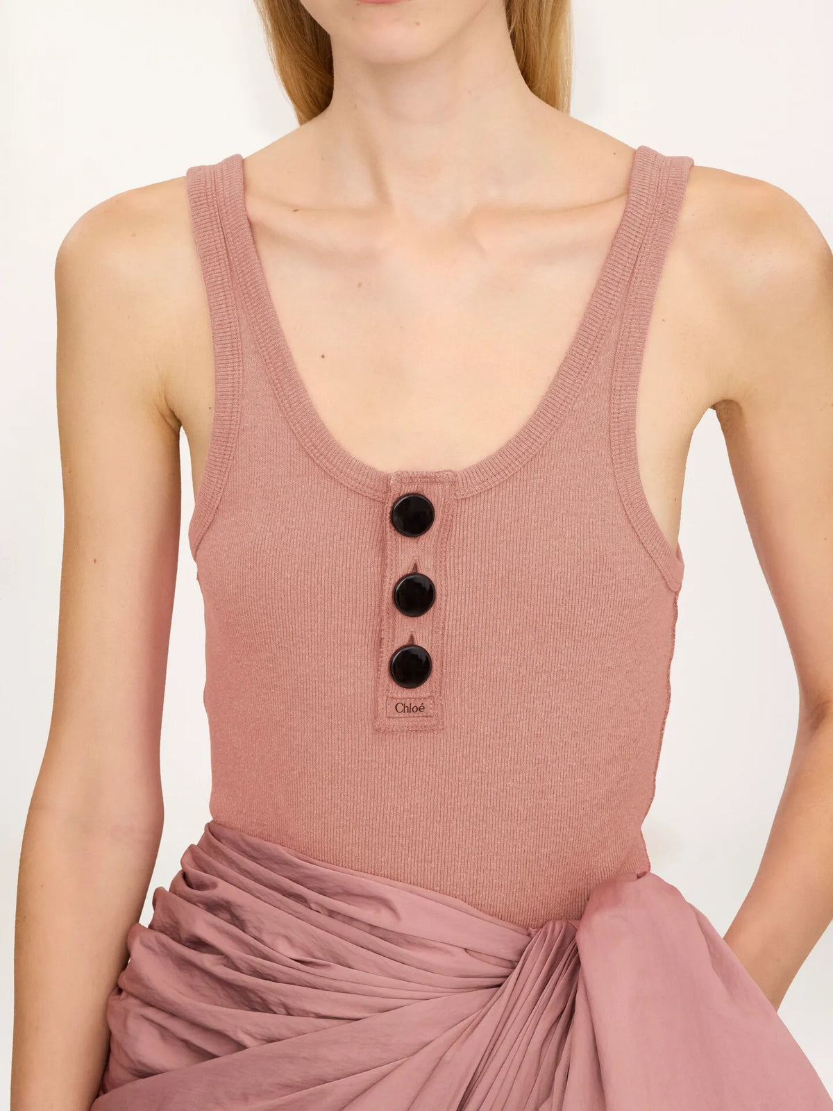 Fitted Henley tank top in cotton jersey