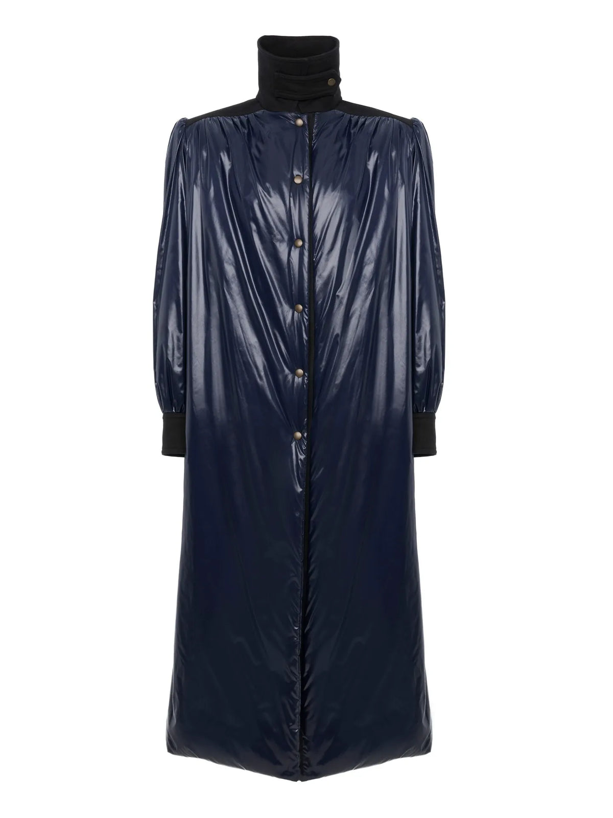 Long utilitarian coat in shiny nylon