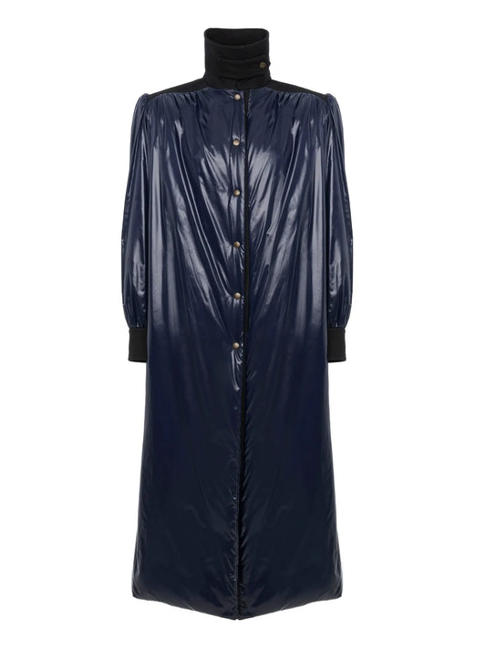 Long utilitarian coat in shiny nylon
