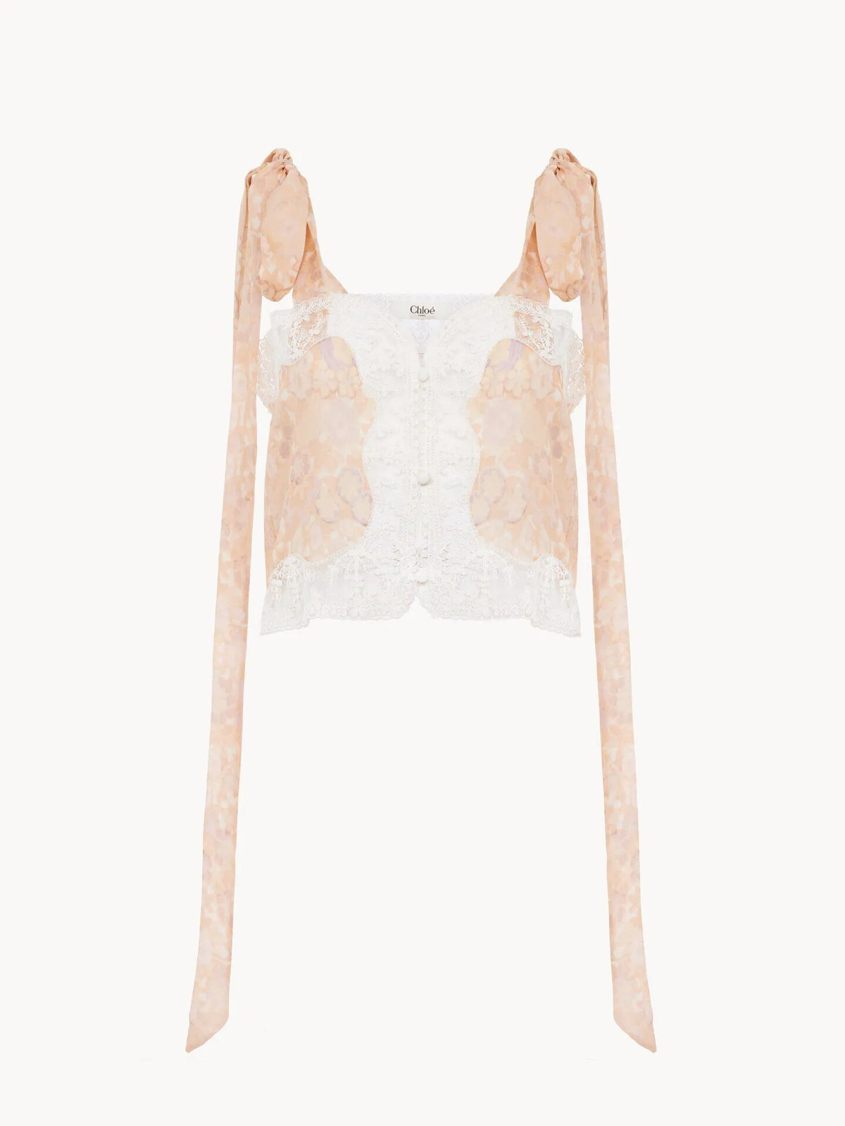 Knotted-strap cropped top in silk charmeuse & lace