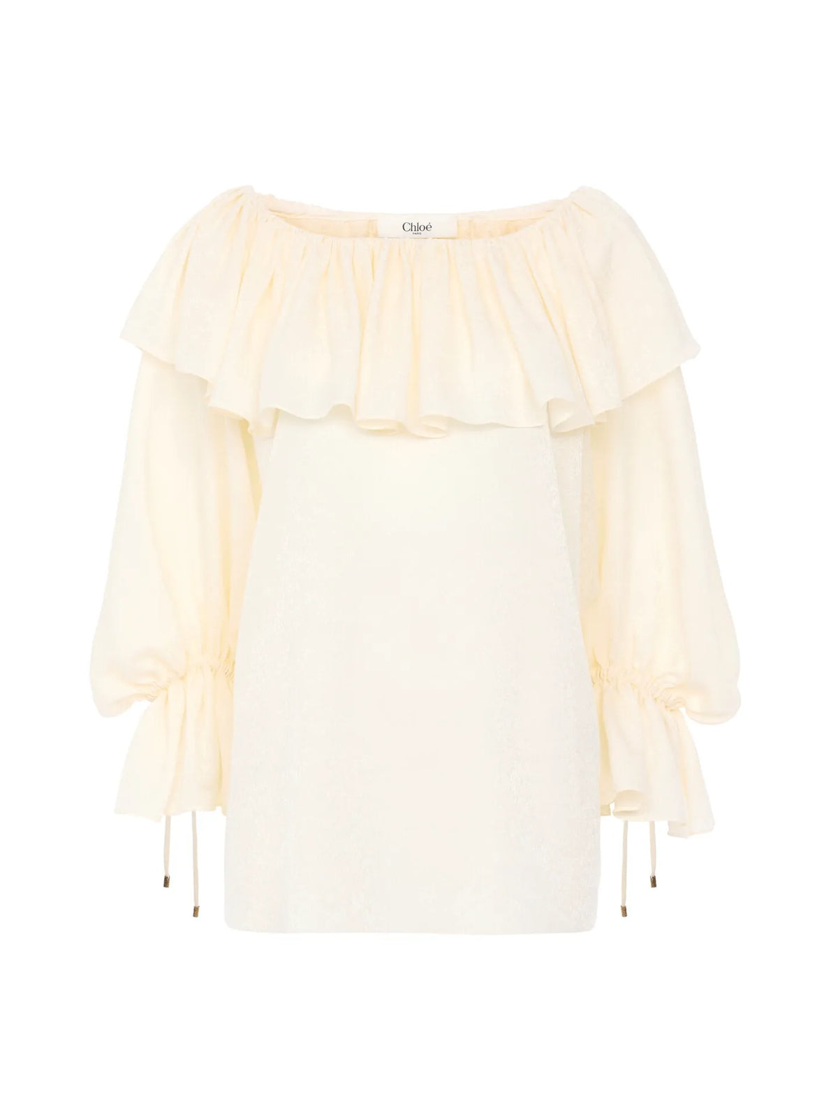 Fluid ruffle top in silk jacquard
