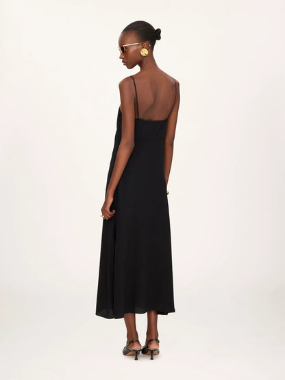 Long lingerie dress in crêpe de chine & lace