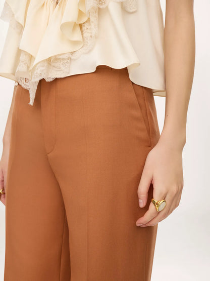 High-rise flared pants in wool gabardine