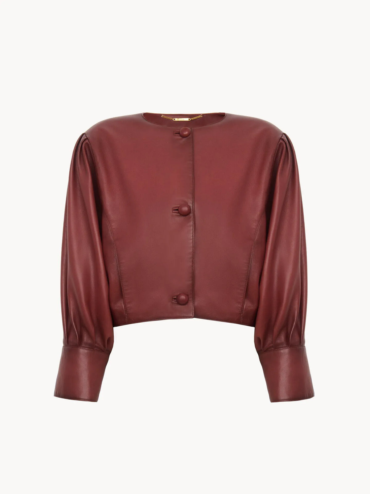 Cropped collarless jacket in leather