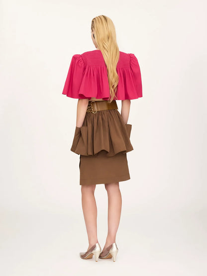 Gathered cropped top in cotton poplin