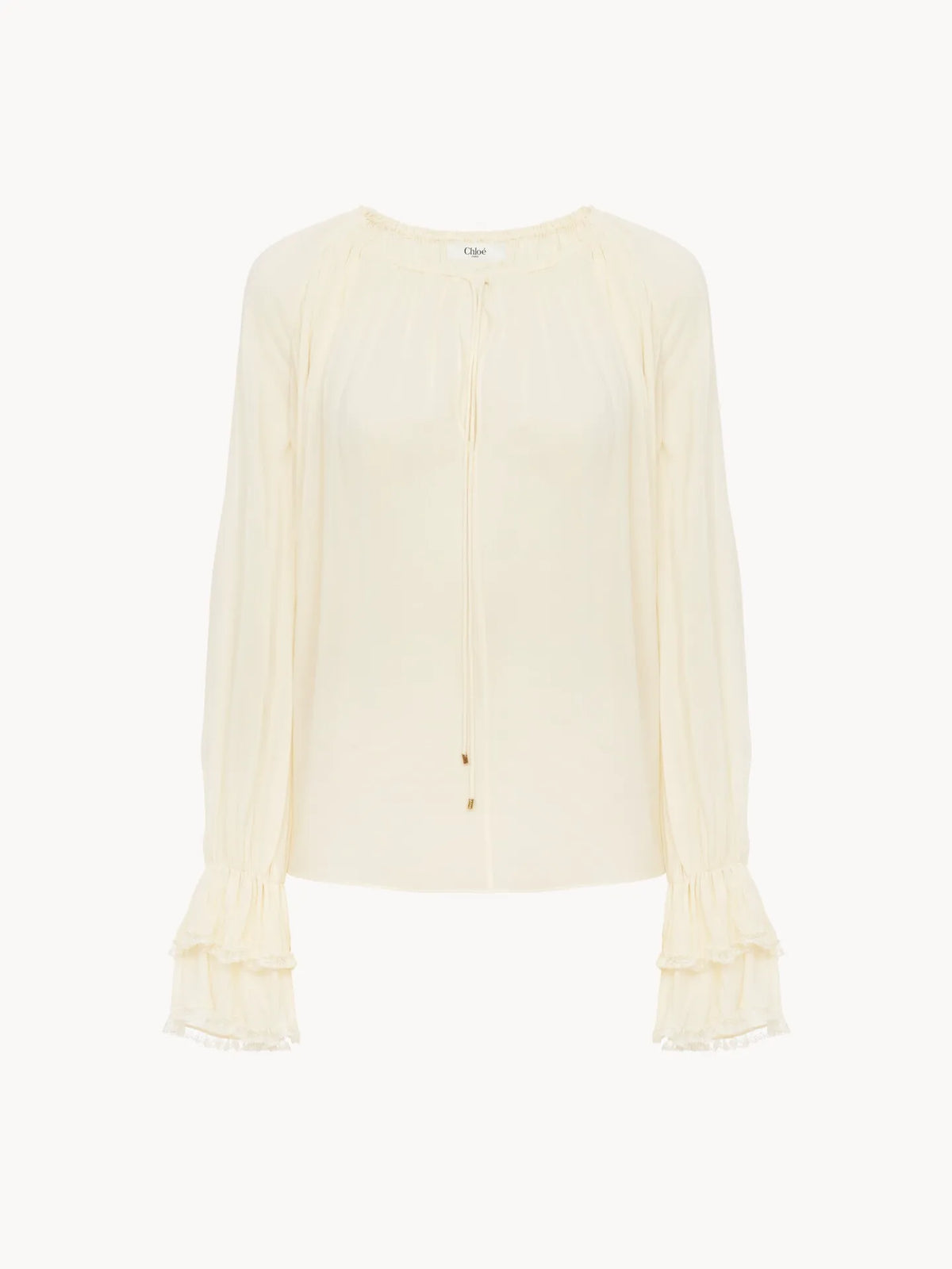 Gathered V-neck top in silk georgette