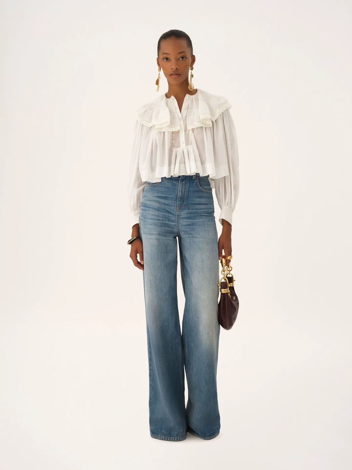 Cropped ruffle top in cotton voile & lace