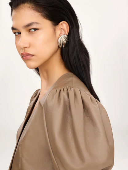 Cropped puff-sleeve jacket in leather