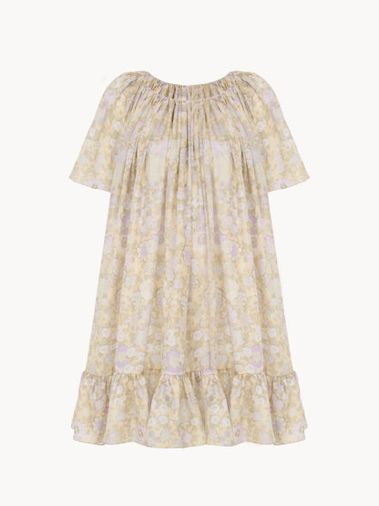 Short pleated dress in silk charmeuse