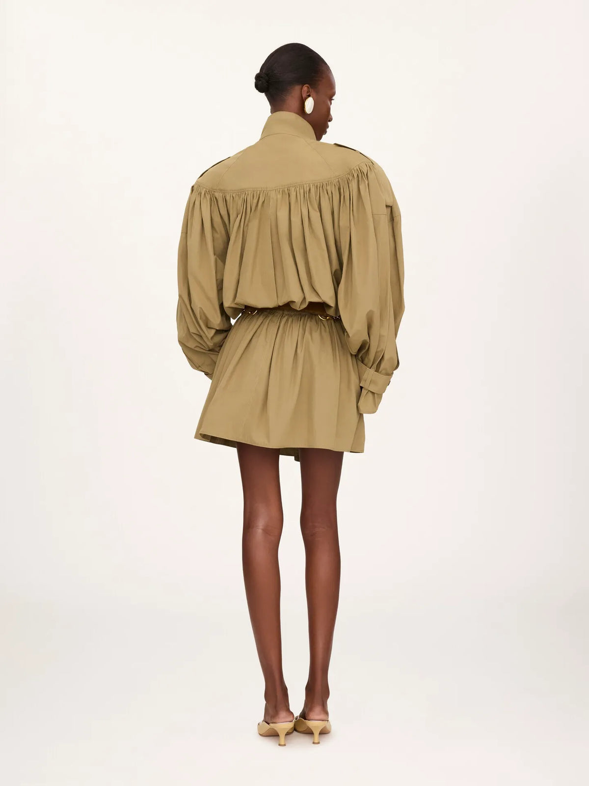 High-neck short trench coat in cotton poplin