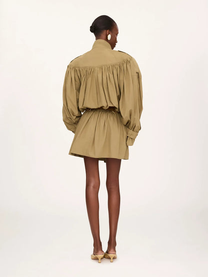 High-neck short trench coat in cotton poplin