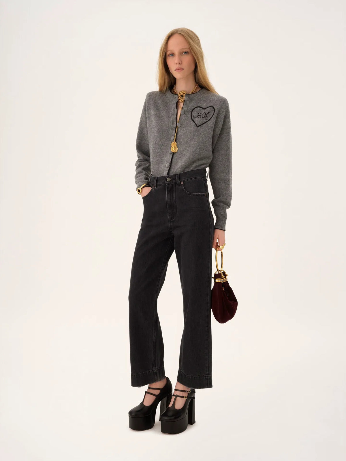 High-rise cropped jeans in denim