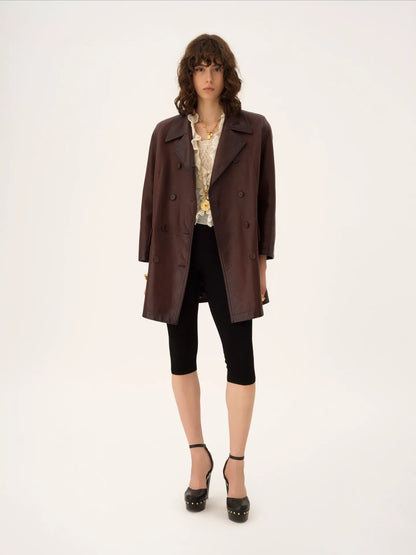 Double-breasted carcoat in leather