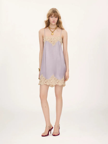 Thin-strap mini dress in washed silk satin