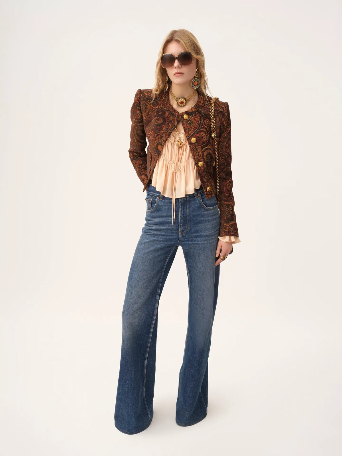 Scoop-neck cropped top in silk georgette & lace