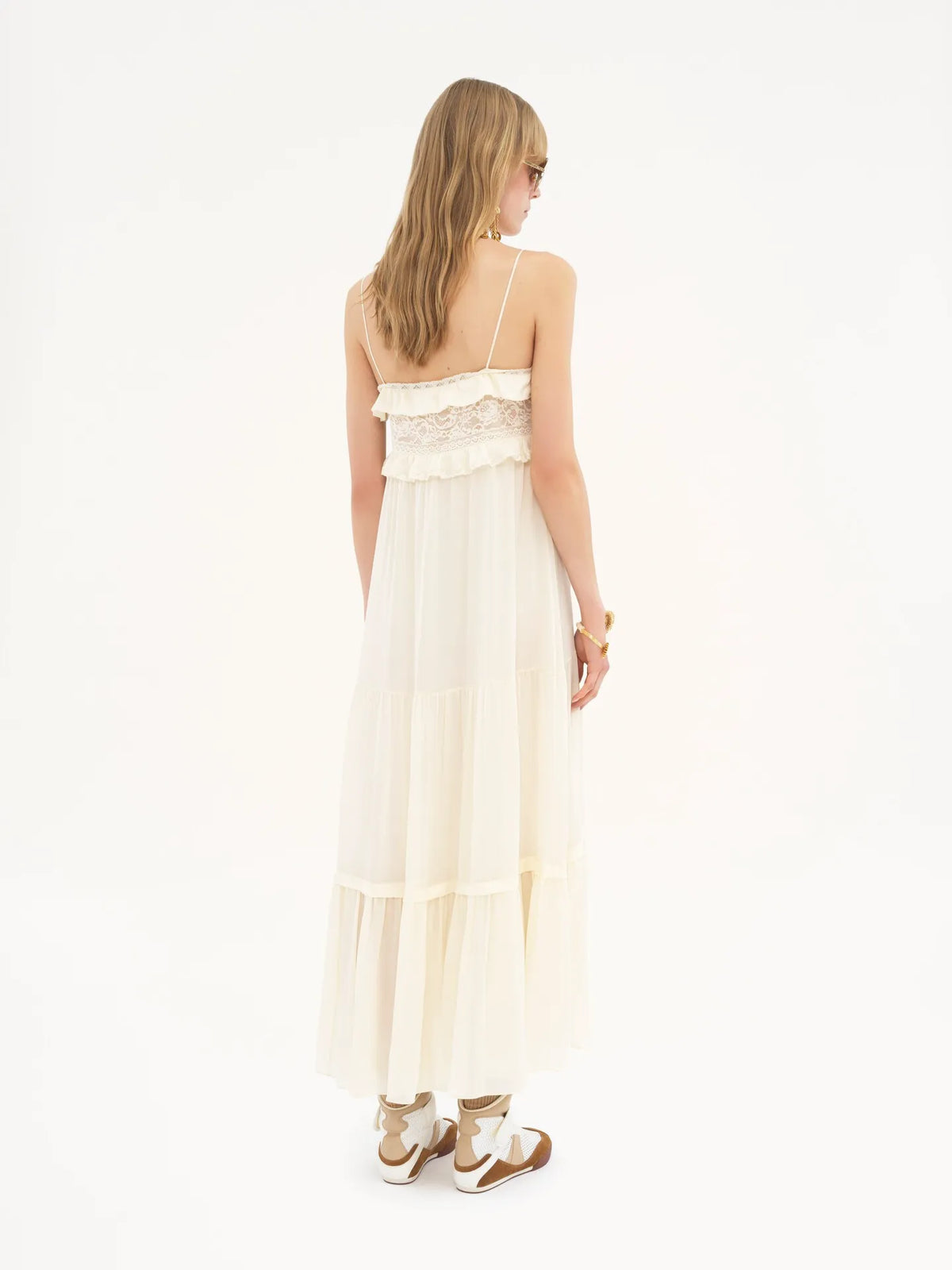 Sleeveless long dress in silk charmeuse