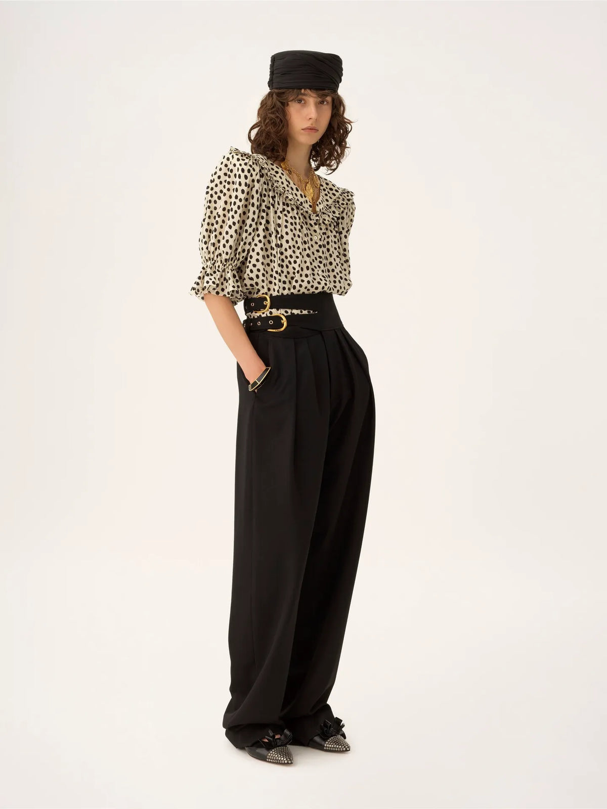 High-rise tailored pants in wool grain de poudre
