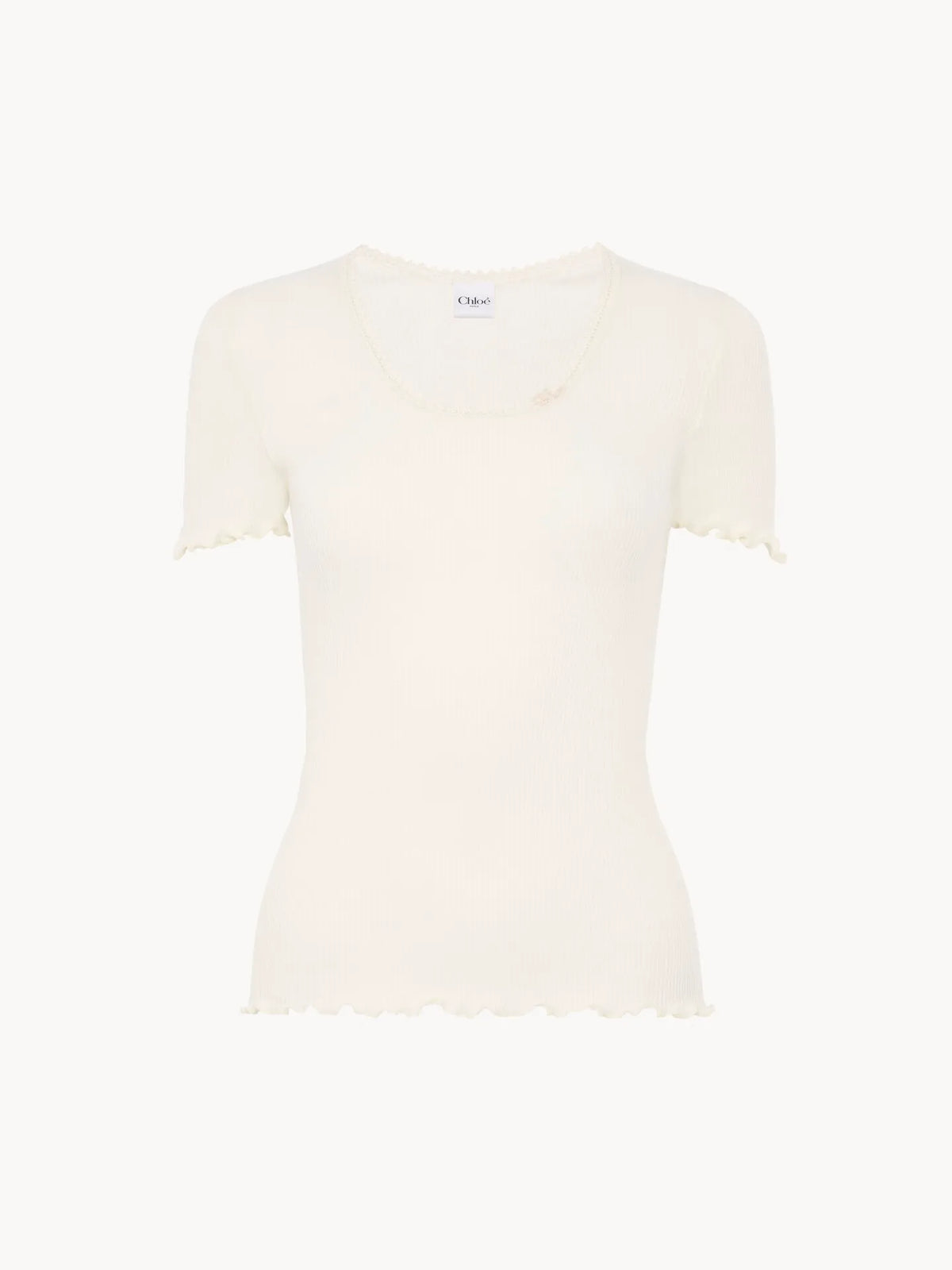 Scoop-neck fitted T-shirt in cotton & silk jersey