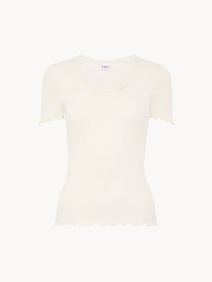 Scoop-neck fitted T-shirt in cotton & silk jersey