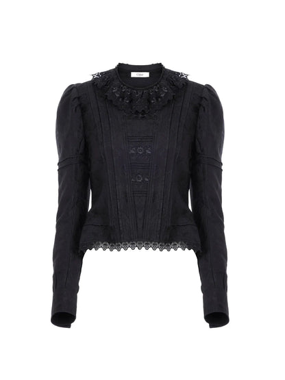 Fitted jacket in silk-blend jacquard & lace