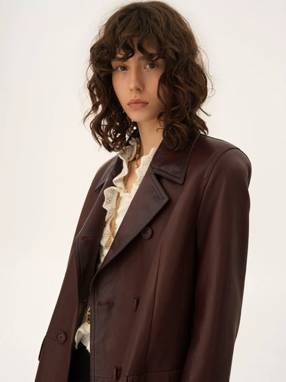 Double-breasted carcoat in leather