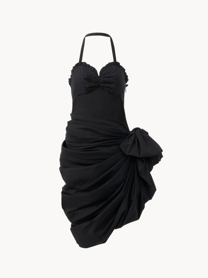 Wrapped halterneck dress in cotton poplin