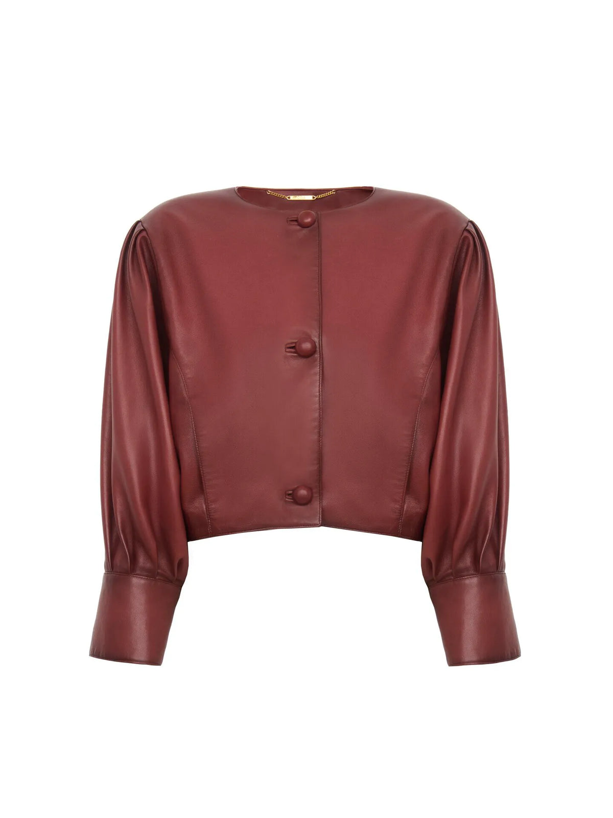 Cropped collarless jacket in leather