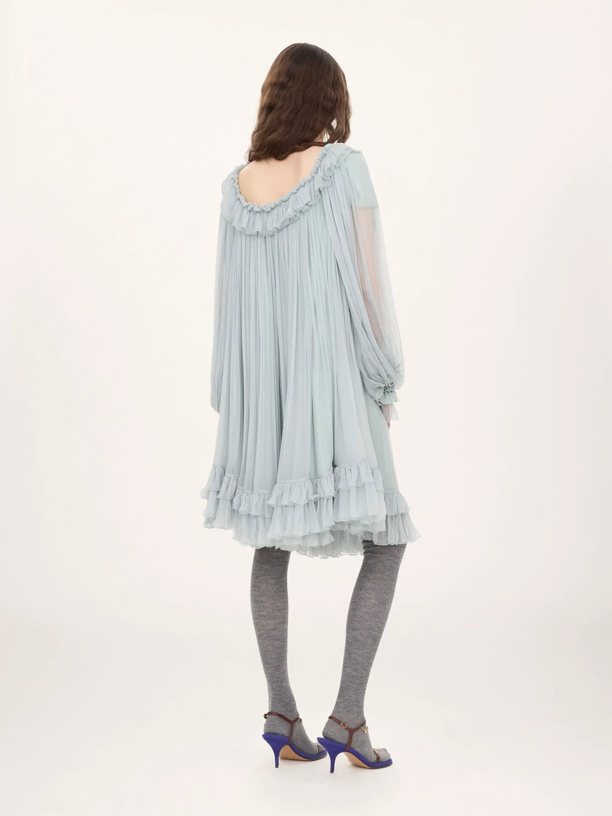 Gathered mini dress in silk mousseline