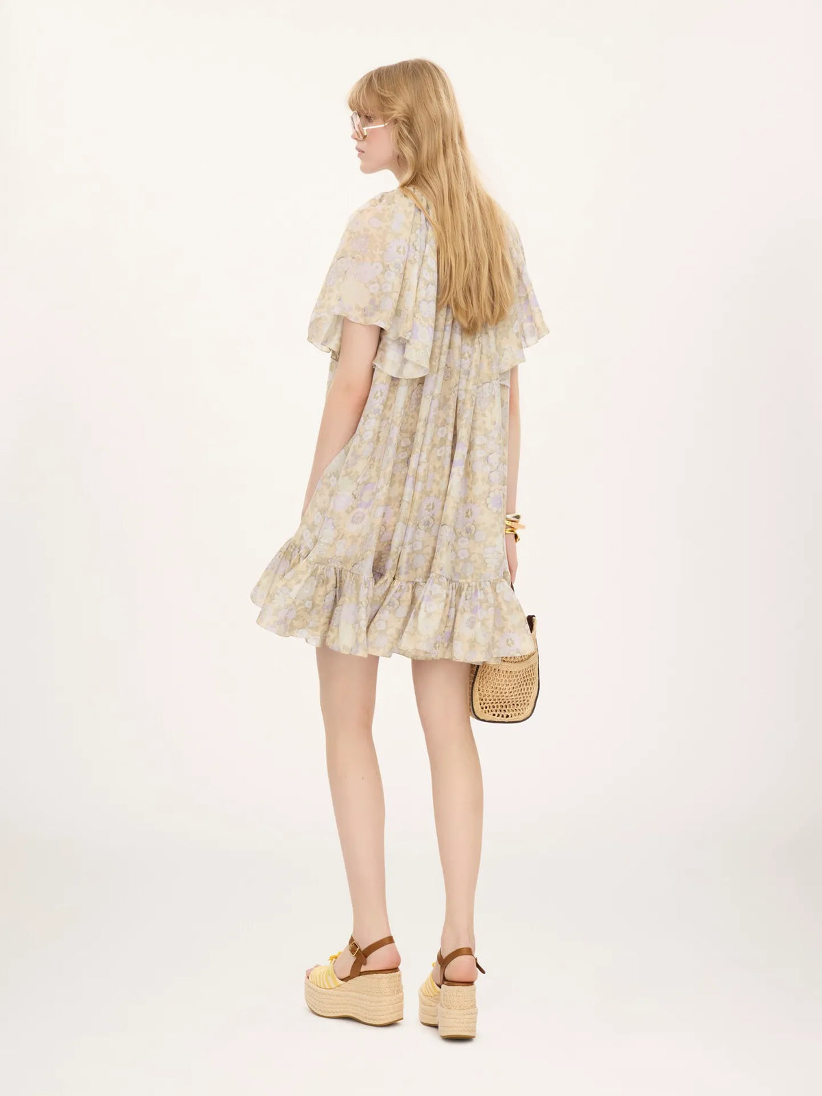 Short pleated dress in silk charmeuse