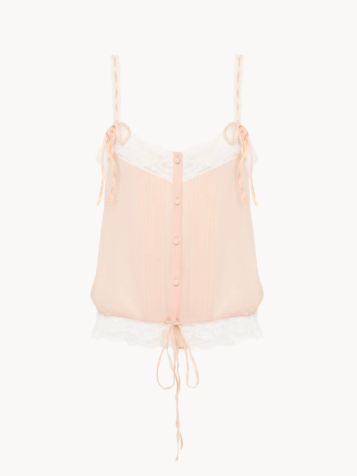 Drawstring camisole top in silk georgette & lace