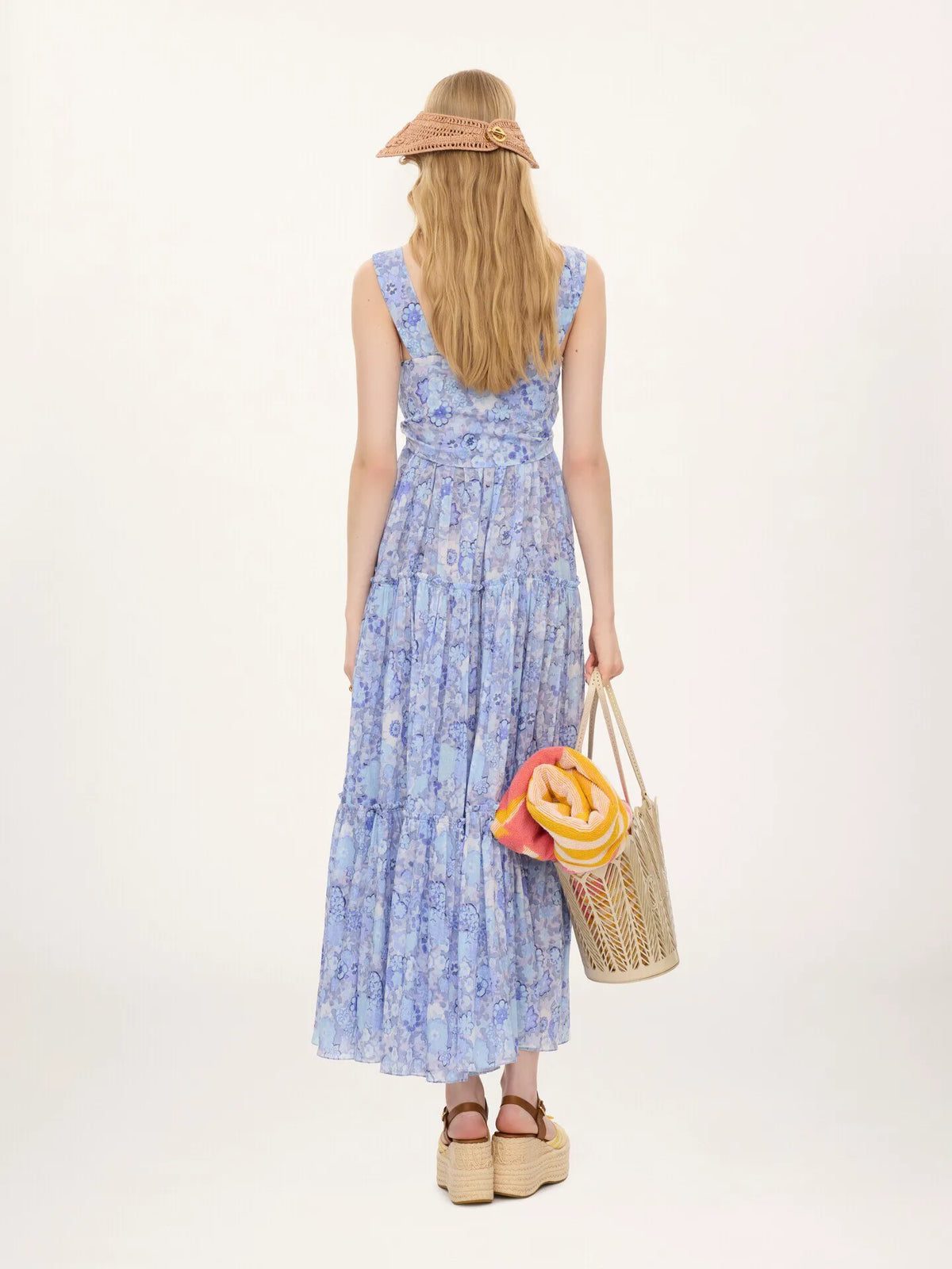 Tiered long dress in cotton voile