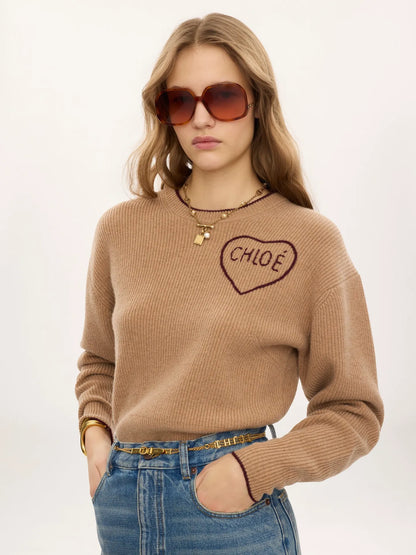 Cropped fitted logo sweater in a wool & cashmere knit