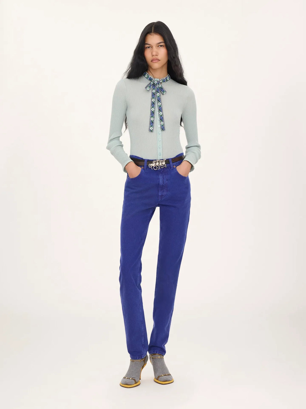 Tie-front fitted cardigan in cotton