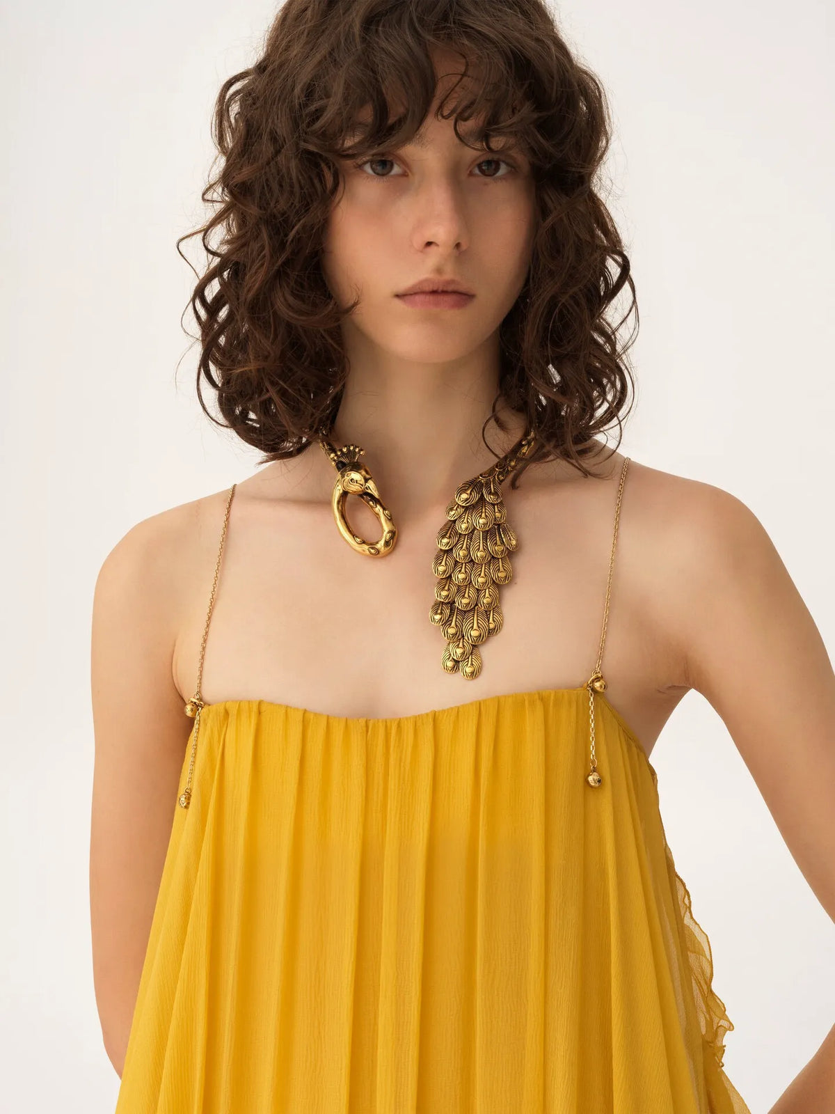 Sleeveless long dress in silk mousseline