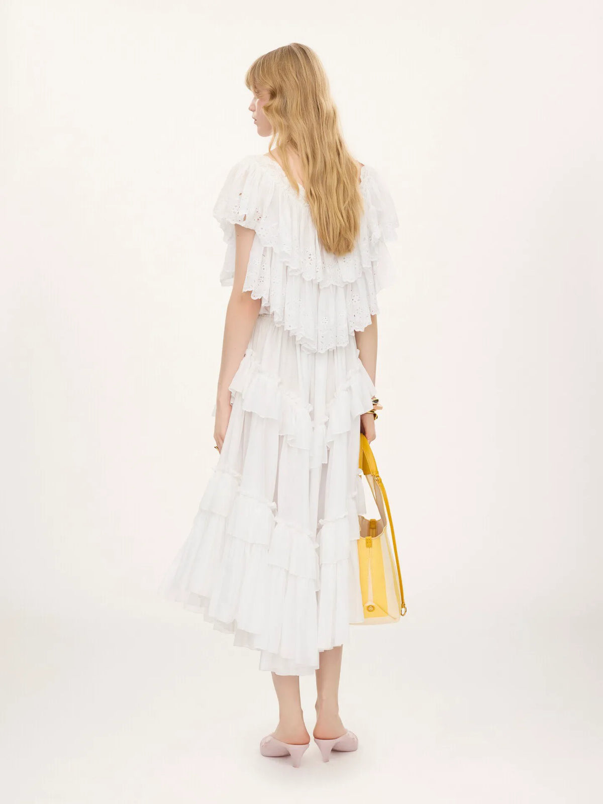 Layered ruffled midi skirt in cotton voile